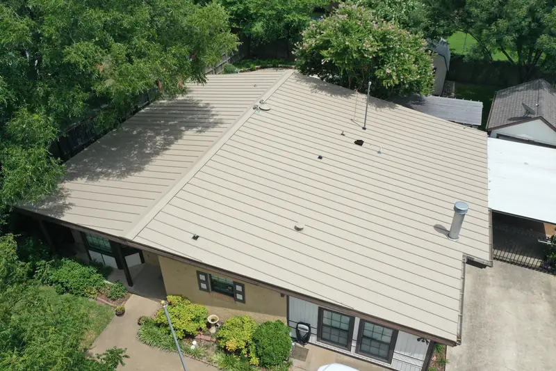 Aerial view of a standing seam metal roof